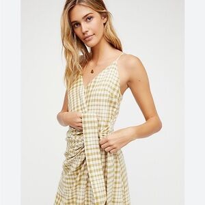 Free People Gingham Plaid V-Neck Wrap Dress